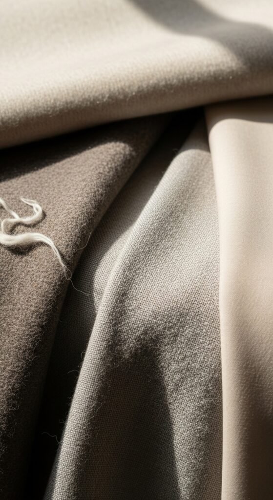 A beautifully styled quiet luxury living room featuring neutral tones, fresh white flowers, quality leather books, cashmere throw, and soft natural light, illustrating 20 rich life aesthetic ideas on how to cultivate quiet luxury and an elevated lifestyle without breaking the bank.