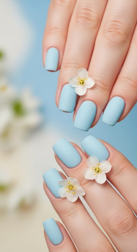 A stunning spring nails editorial featuring beautifully manicured hands with pastel florals, butterfly accents, glazed donut chrome, and vibrant color-blocked designs surrounded by fresh spring flowers, showcasing 20 spring nails ideas for fresh blooming manicures to welcome the sunshine.