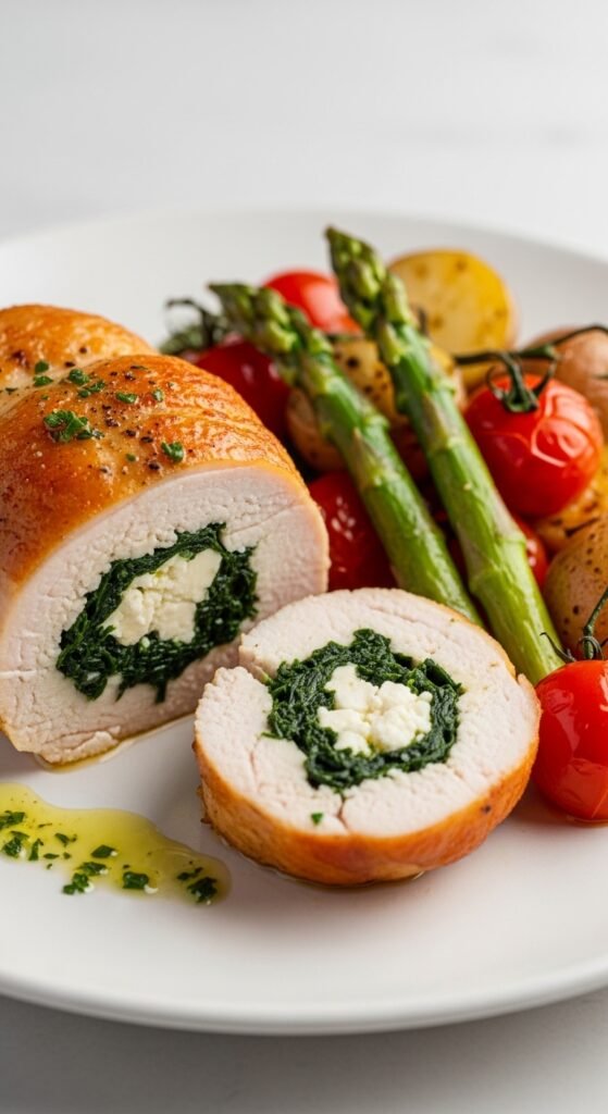 A beautifully styled spread of multiple delicious chicken dinner dishes including golden roasted chicken, creamy pasta, tacos, and stir fry arranged on a rustic wooden dining table, showcasing 15 dinner ideas with chicken that are easy, flavorful, and perfect for every night of the week.