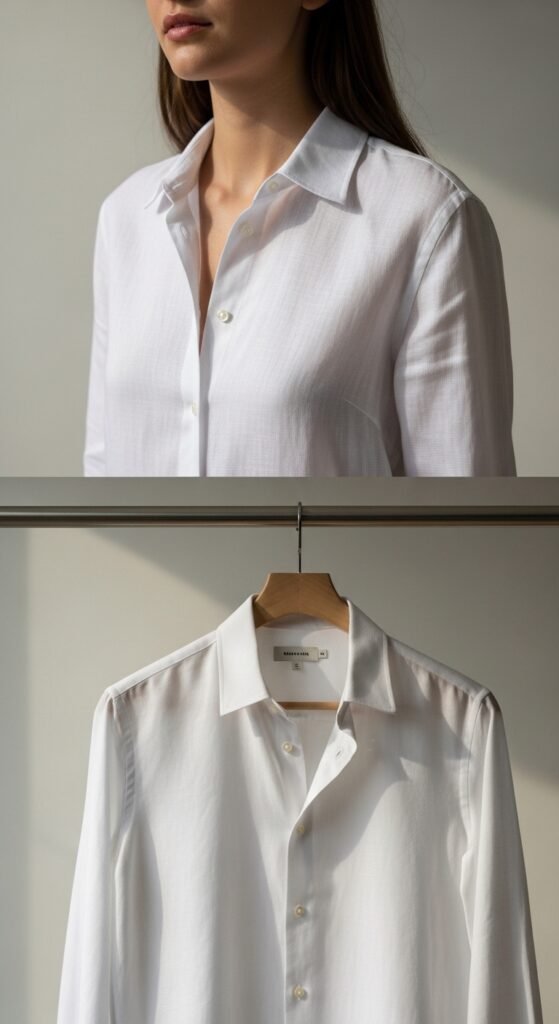 A beautifully styled quiet luxury living room featuring neutral tones, fresh white flowers, quality leather books, cashmere throw, and soft natural light, illustrating 20 rich life aesthetic ideas on how to cultivate quiet luxury and an elevated lifestyle without breaking the bank.