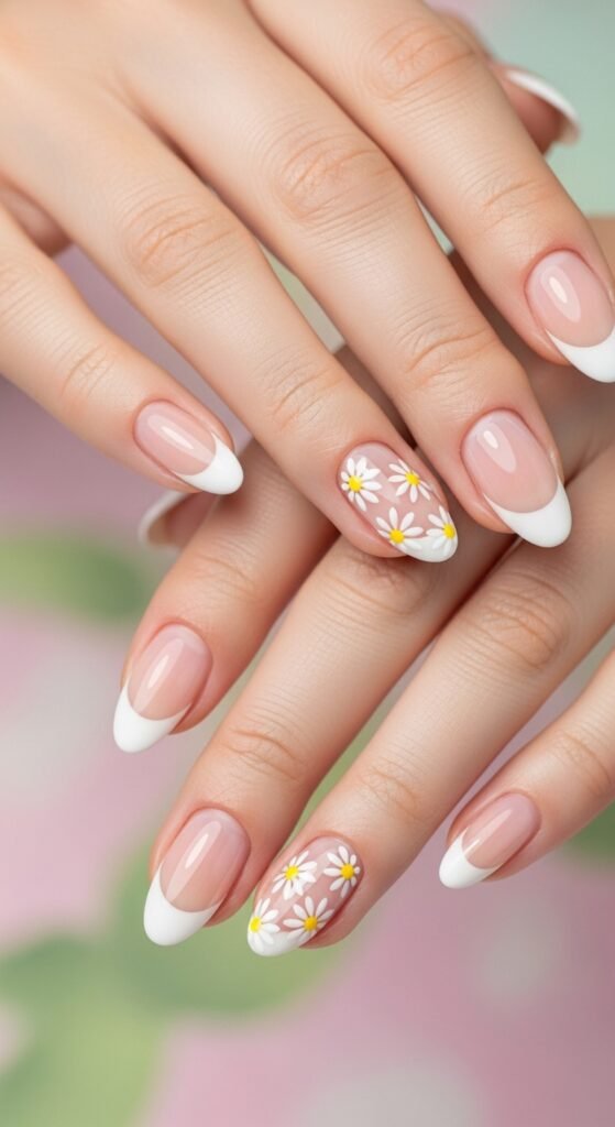 A stunning spring nails editorial featuring beautifully manicured hands with pastel florals, butterfly accents, glazed donut chrome, and vibrant color-blocked designs surrounded by fresh spring flowers, showcasing 20 spring nails ideas for fresh blooming manicures to welcome the sunshine.