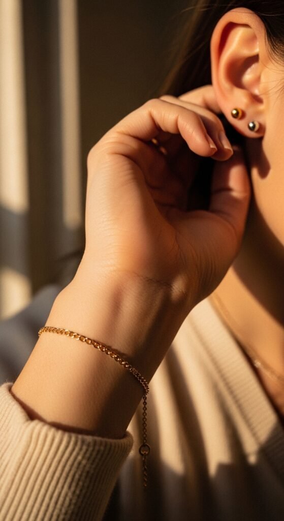 A beautifully styled quiet luxury living room featuring neutral tones, fresh white flowers, quality leather books, cashmere throw, and soft natural light, illustrating 20 rich life aesthetic ideas on how to cultivate quiet luxury and an elevated lifestyle without breaking the bank.