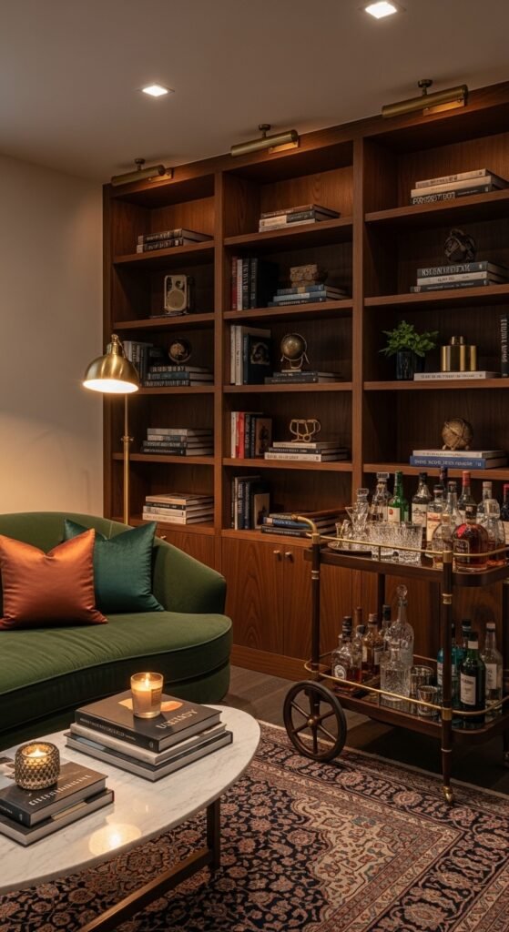 A breathtaking luxury lifestyle aesthetic living room featuring rich jewel toned decor, gold accents, layered textures, dramatic lighting, and curated art, showcasing 15 luxury lifestyle aesthetic ideas to transform your everyday space into an extraordinary and opulent experience.