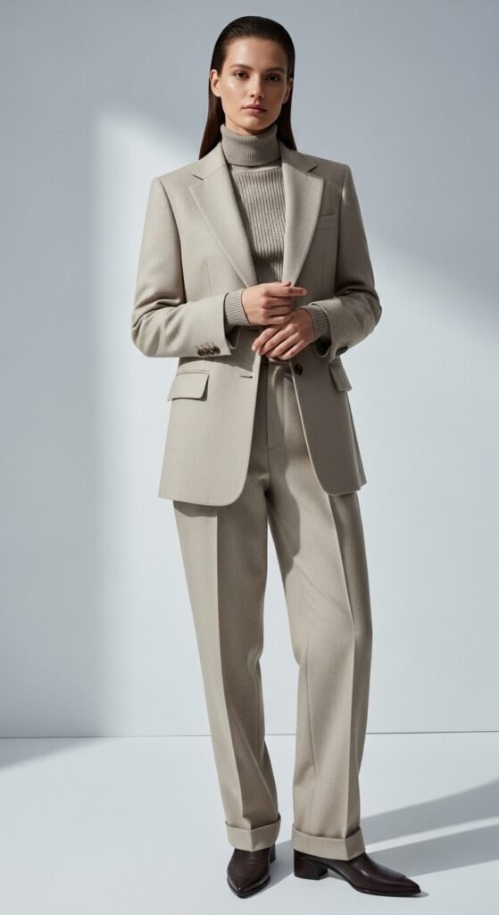 A beautifully styled quiet luxury living room featuring neutral tones, fresh white flowers, quality leather books, cashmere throw, and soft natural light, illustrating 20 rich life aesthetic ideas on how to cultivate quiet luxury and an elevated lifestyle without breaking the bank.