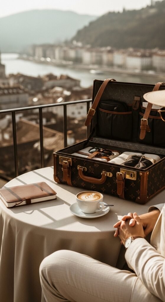 A beautifully styled luxury lifestyle scene featuring an elegant penthouse living room with fresh flowers, gold accents, quality books, warm dramatic lighting, and floor-to-ceiling city views, showcasing 24 luxury lifestyle ideas to transform your everyday existence into an extraordinary and fulfilling life.