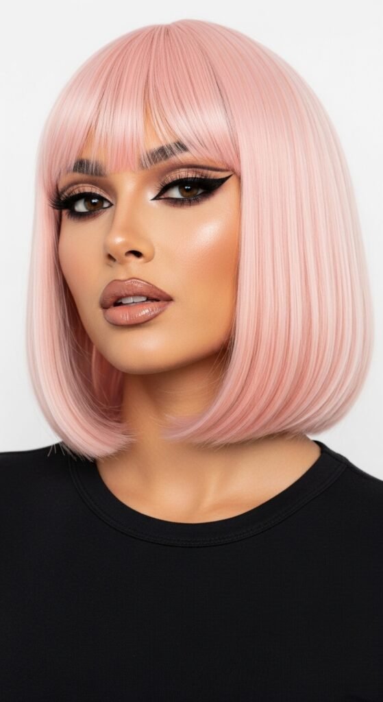 A stunning beauty editorial showcasing diverse chic straight wig hairstyles including sleek bobs, long layers, bangs, ponytails, and ombre styles on beautiful women, illustrating 20 straight wig hairstyles ideas to transform your look with versatile and glamorous straight wig options.