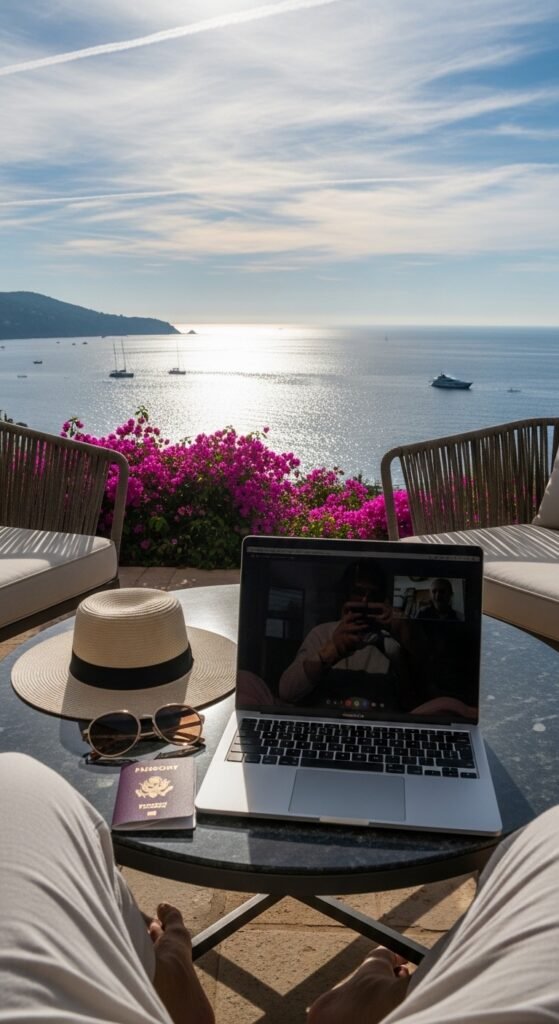 A breathtaking aspirational luxury lifestyle dreams scene featuring a stunning penthouse terrace with infinity pool, champagne, fresh flowers, and golden hour city skyline views, showcasing 23 luxury lifestyle dreams ideas to inspire and guide you in building your ultimate dream life starting today.