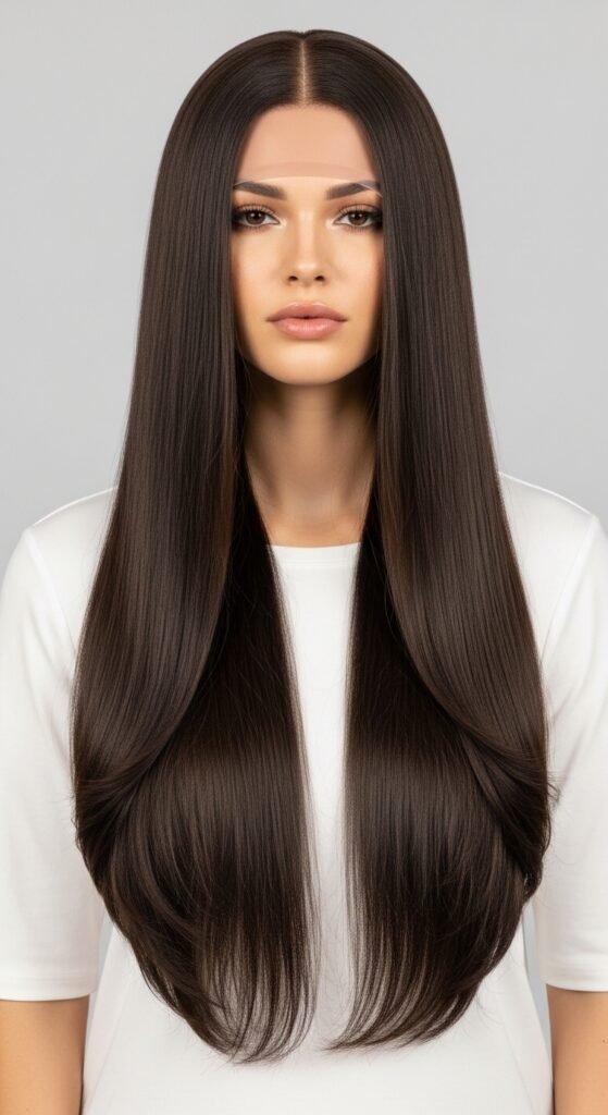 A stunning beauty editorial showcasing diverse chic straight wig hairstyles including sleek bobs, long layers, bangs, ponytails, and ombre styles on beautiful women, illustrating 20 straight wig hairstyles ideas to transform your look with versatile and glamorous straight wig options.