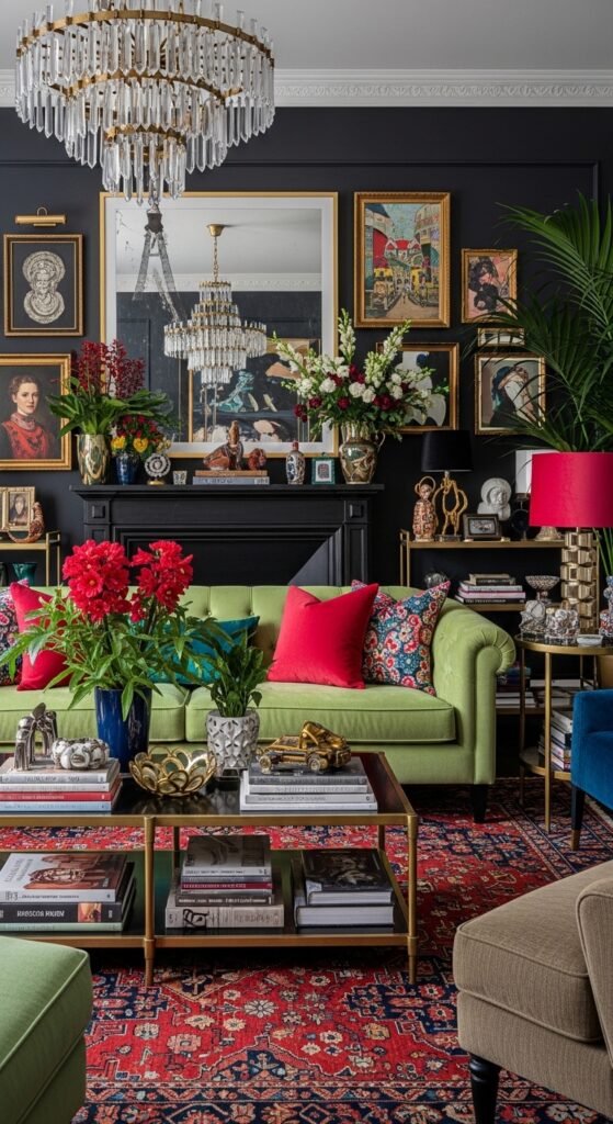 A breathtaking luxury lifestyle aesthetic living room featuring rich jewel toned decor, gold accents, layered textures, dramatic lighting, and curated art, showcasing 15 luxury lifestyle aesthetic ideas to transform your everyday space into an extraordinary and opulent experience.