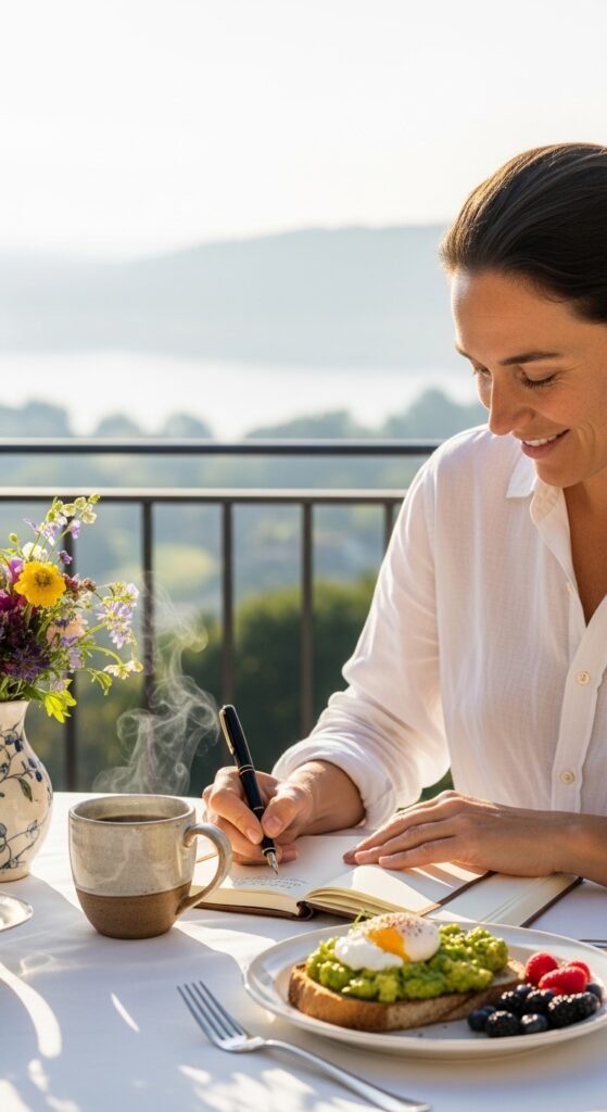 A beautifully styled aspirational millionaire lifestyle scene featuring a luxurious penthouse living room, financial planning books, investment charts, elegant decor, and golden lighting, showcasing 22 millionaire lifestyle ideas as a blueprint for achieving financial freedom and living rich.