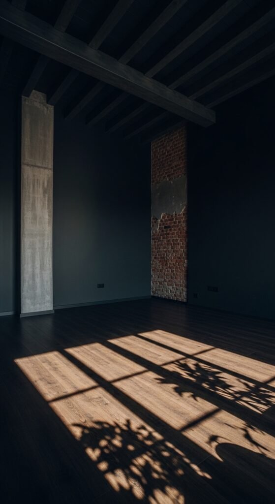 A beautifully transformed moody living room featuring dark walls, warm layered lighting, plush velvet sofa, rich wood furniture, heavy curtains, and curated accessories, showcasing 25 moody living room ideas to create a cozy and dramatic haven at home.