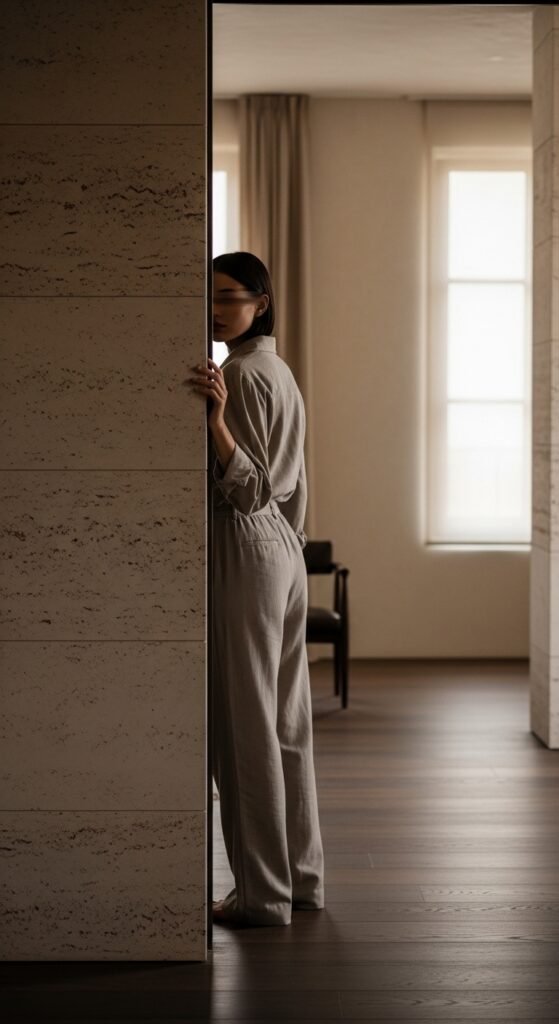 A beautifully styled quiet luxury living room featuring neutral tones, fresh white flowers, quality leather books, cashmere throw, and soft natural light, illustrating 20 rich life aesthetic ideas on how to cultivate quiet luxury and an elevated lifestyle without breaking the bank.
