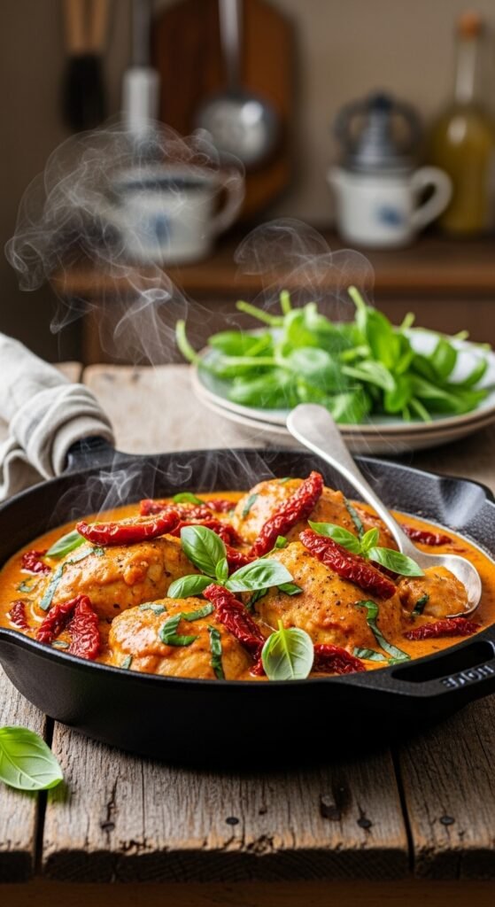 A beautifully styled spread of multiple delicious chicken dinner dishes including golden roasted chicken, creamy pasta, tacos, and stir fry arranged on a rustic wooden dining table, showcasing 15 dinner ideas with chicken that are easy, flavorful, and perfect for every night of the week.