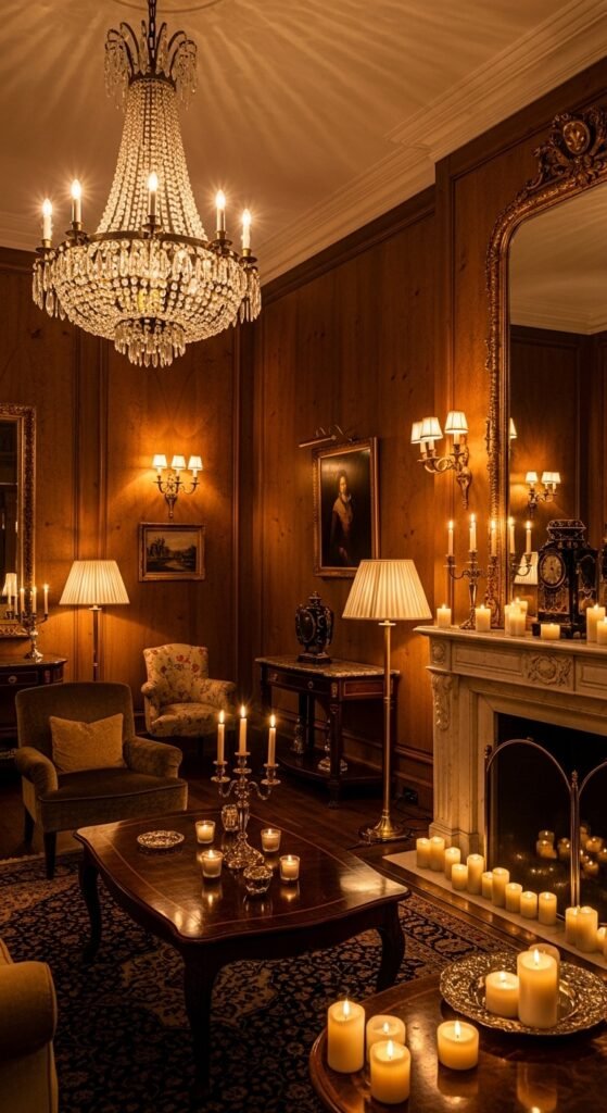 A breathtaking luxury lifestyle aesthetic living room featuring rich jewel toned decor, gold accents, layered textures, dramatic lighting, and curated art, showcasing 15 luxury lifestyle aesthetic ideas to transform your everyday space into an extraordinary and opulent experience.