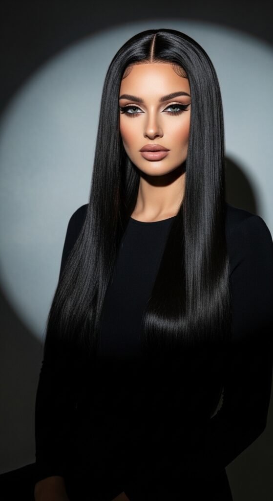 A stunning beauty editorial showcasing diverse chic straight wig hairstyles including sleek bobs, long layers, bangs, ponytails, and ombre styles on beautiful women, illustrating 20 straight wig hairstyles ideas to transform your look with versatile and glamorous straight wig options.