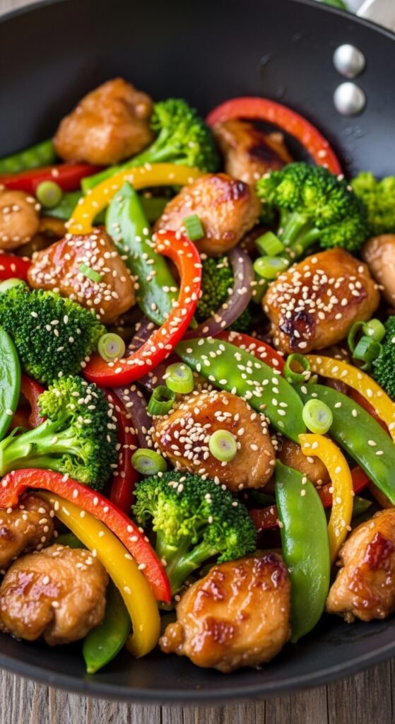 A beautifully styled spread of multiple delicious chicken dinner dishes including golden roasted chicken, creamy pasta, tacos, and stir fry arranged on a rustic wooden dining table, showcasing 15 dinner ideas with chicken that are easy, flavorful, and perfect for every night of the week.