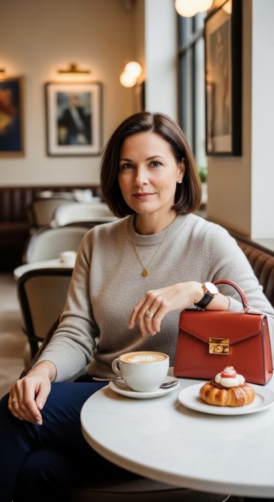 A beautifully styled quiet luxury living room featuring neutral tones, fresh white flowers, quality leather books, cashmere throw, and soft natural light, illustrating 20 rich life aesthetic ideas on how to cultivate quiet luxury and an elevated lifestyle without breaking the bank.