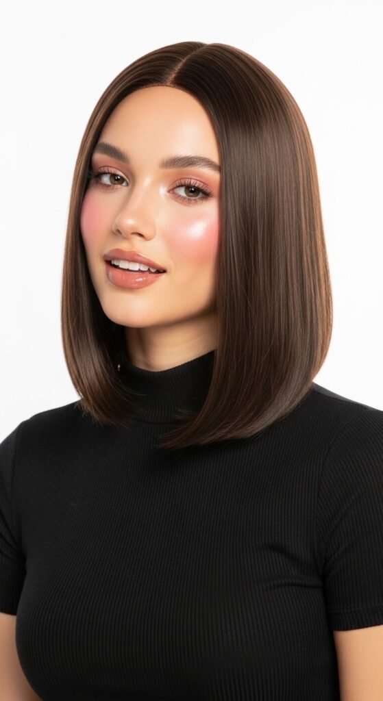 A stunning beauty editorial showcasing diverse chic straight wig hairstyles including sleek bobs, long layers, bangs, ponytails, and ombre styles on beautiful women, illustrating 20 straight wig hairstyles ideas to transform your look with versatile and glamorous straight wig options.
