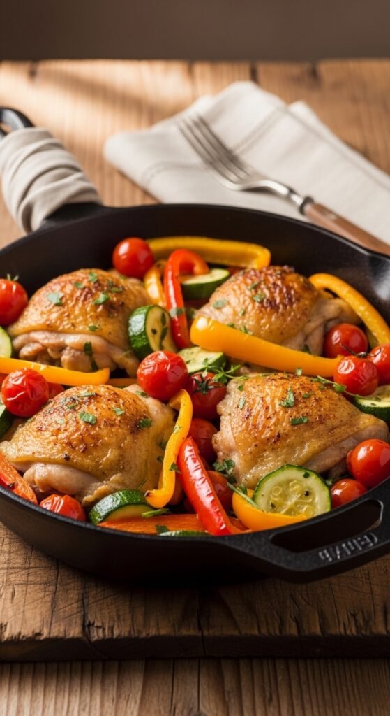 A beautifully styled spread of multiple delicious chicken dinner dishes including golden roasted chicken, creamy pasta, and spicy stir fry arranged on a rustic wooden dining table, showcasing 20 chicken dinner ideas that are easy, flavorful, and perfect for saving your sanity on busy weeknights.