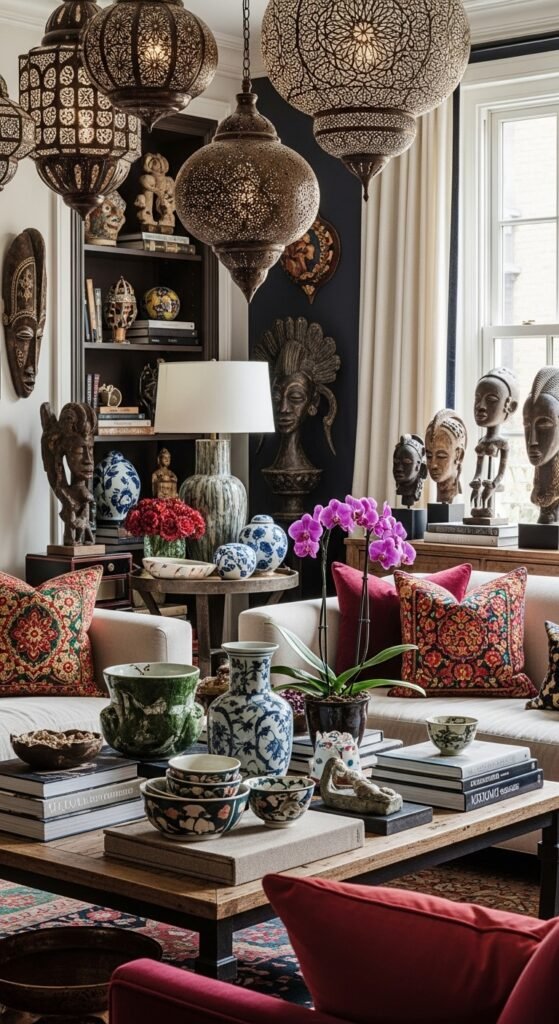 A breathtaking luxury lifestyle aesthetic living room featuring rich jewel toned decor, gold accents, layered textures, dramatic lighting, and curated art, showcasing 15 luxury lifestyle aesthetic ideas to transform your everyday space into an extraordinary and opulent experience.