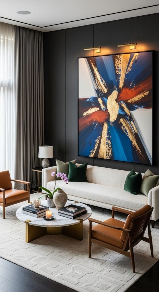 A beautifully styled luxury lifestyle scene featuring an elegant penthouse living room with fresh flowers, gold accents, quality books, warm dramatic lighting, and floor-to-ceiling city views, showcasing 24 luxury lifestyle ideas to transform your everyday existence into an extraordinary and fulfilling life.
