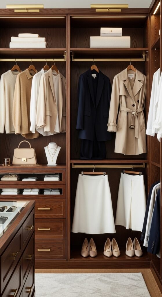 A beautifully styled quiet luxury living room featuring neutral tones, fresh white flowers, quality leather books, cashmere throw, and soft natural light, illustrating 20 rich life aesthetic ideas on how to cultivate quiet luxury and an elevated lifestyle without breaking the bank.