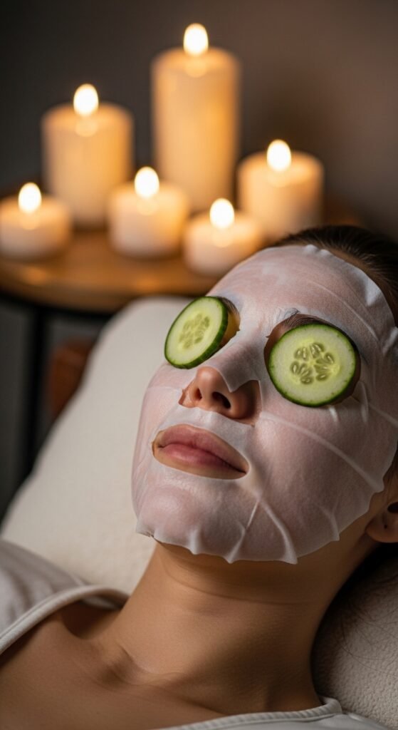 A breathtaking close-up beauty portrait of a woman with flawless dewy glass skin reflecting light beautifully, surrounded by elegant Korean skincare products on a white marble surface, showcasing 15 glass skin routine ideas as a complete guide to achieving the ultimate Korean glow.