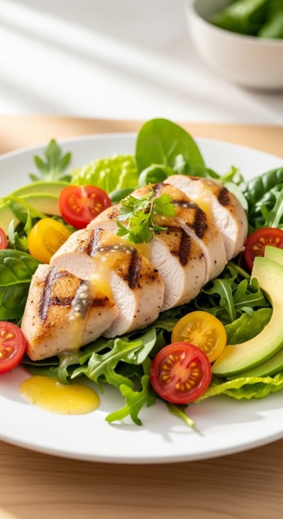 A beautifully styled spread of multiple delicious chicken dinner dishes including golden roasted chicken, creamy pasta, and spicy stir fry arranged on a rustic wooden dining table, showcasing 20 chicken dinner ideas that are easy, flavorful, and perfect for saving your sanity on busy weeknights.