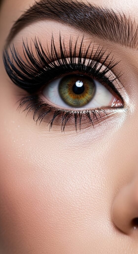 A stunning glamorous McBling makeup editorial featuring a beautiful woman with full Y2K inspired beauty including frosty eyeshadow, metallic foiled lids, glossy lips, shimmery blush, face gems, and chunky highlights, showcasing 18 McBling makeup ideas as a complete guide to mastering the most iconic Y2K makeup trends.