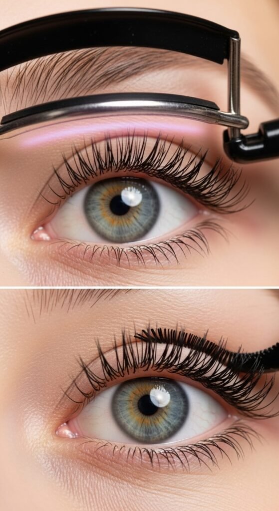 A breathtaking simple natural makeup editorial featuring a beautiful woman with effortlessly glowing dewy skin, groomed feathery brows, soft cream blush, bitten lip stain, and inner corner highlight surrounded by minimal beauty products on white marble, showcasing 20 simple makeup natural ideas as the ultimate guide to achieving effortless everyday beauty.