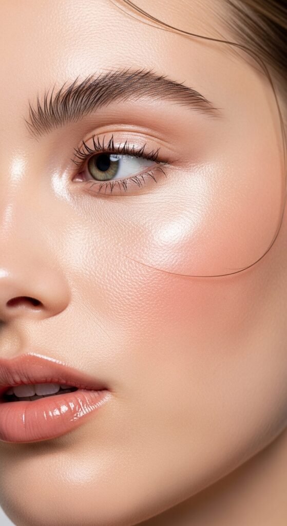 A breathtaking glamour makeup looks editorial featuring a stunning woman with dramatic smokey eyes, bold red lips, blinding highlighter, jewel-toned eyeshadow, and flawless skin surrounded by luxury makeup products, showcasing 17 glamour makeup looks ideas as the ultimate guide to achieving stunning and unforgettable beauty.