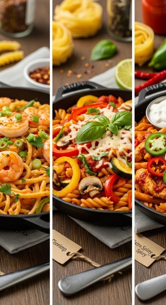 A breathtaking one pot Cajun chicken pasta recipe editorial featuring a stunning cast iron skillet overflowing with creamy spicy pasta, golden seared Cajun chicken, colorful bell peppers, melted parmesan, and fresh parsley on a rustic wooden table, showcasing the ultimate guide to making this creamy spicy and unforgettable one pot Cajun chicken pasta recipe.