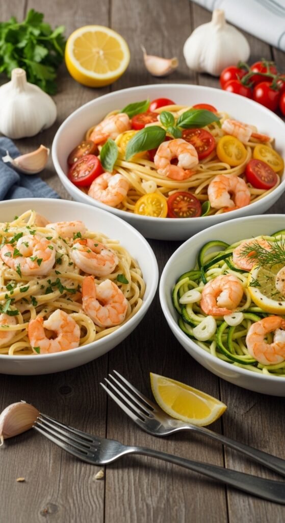 A breathtaking shrimp scampi pasta recipe editorial featuring a stunning bowl of perfectly cooked linguine with plump golden seared shrimp in a glossy white wine lemon garlic butter sauce with fresh parsley and lemon zest on a rustic Italian wooden table, showcasing the ultimate guide to mastering shrimp scampi pasta recipes at home.