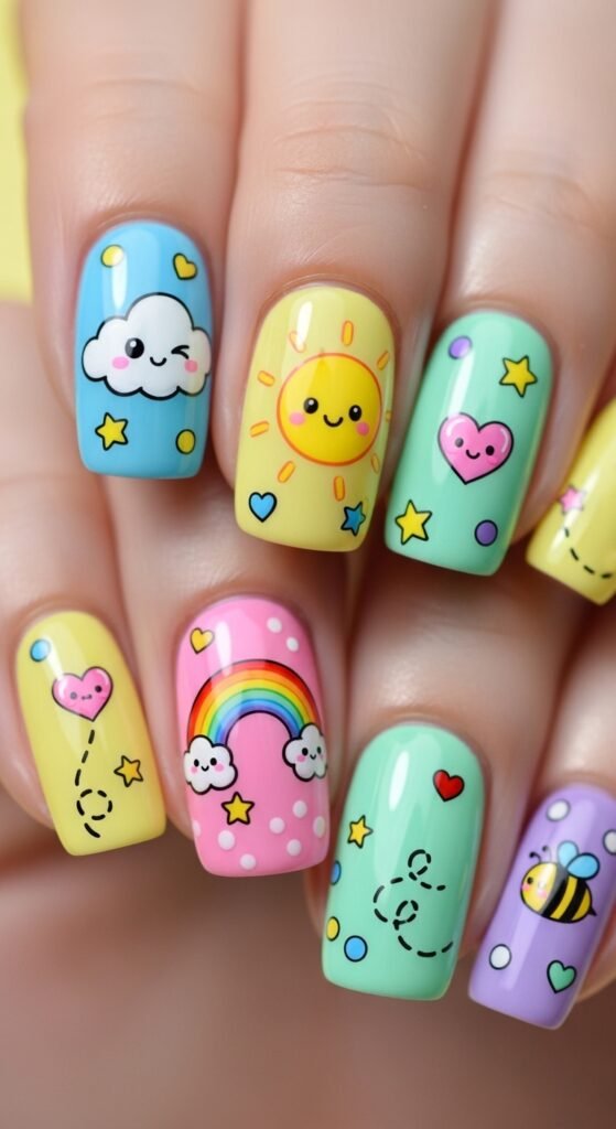 A stunning beauty editorial featuring beautifully manicured hands showcasing multiple cool nail art designs including chrome effects, pressed flowers, geometric patterns, and glitter ombre on a white marble surface, illustrating 15 cool nails ideas as a complete guide to achieving stunning and creative manicures.