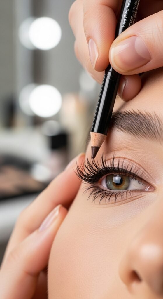 A breathtaking simple natural makeup editorial featuring a beautiful woman with effortlessly glowing dewy skin, groomed feathery brows, soft cream blush, bitten lip stain, and inner corner highlight surrounded by minimal beauty products on white marble, showcasing 20 simple makeup natural ideas as the ultimate guide to achieving effortless everyday beauty.