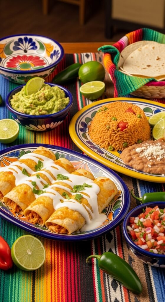A breathtaking sour cream chicken enchilada recipe editorial featuring a stunning baking dish of golden baked enchiladas smothered in rich creamy white sauce, melted cheese, fresh cilantro, and jalapeños on a rustic wooden table, showcasing the ultimate guide to making the most delicious and authentic sour cream chicken enchilada recipe at home.