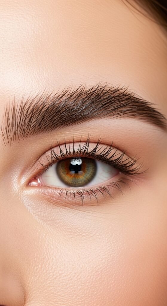 A breathtaking simple natural makeup editorial featuring a beautiful woman with effortlessly glowing dewy skin, groomed feathery brows, soft cream blush, bitten lip stain, and inner corner highlight surrounded by minimal beauty products on white marble, showcasing 20 simple makeup natural ideas as the ultimate guide to achieving effortless everyday beauty.