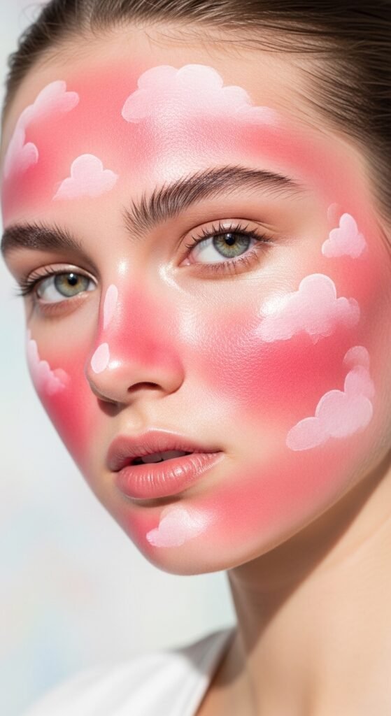 A stunning glamorous bimbocore makeup editorial featuring a beautiful woman with hyper-feminine Y2K inspired beauty including glossy pink lips, glitter eyeshadow, heavy blush, and dewy glowing skin, showcasing 15 bimbocore makeup ideas as the ultimate guide to mastering the hyper-feminine beauty trend.