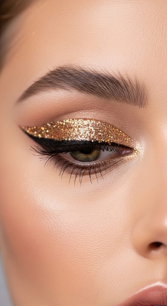 A stunning everyday makeup routine editorial featuring a beautiful woman with effortless natural beauty including glowing dewy skin, soft brows, subtle eye makeup, and flushed blush surrounded by essential makeup products on a white marble vanity, showcasing 18 everyday makeup routine ideas as the ultimate guide to achieving effortless beauty.