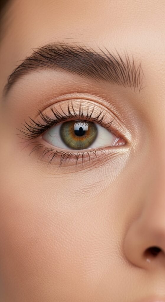 A breathtaking simple natural makeup editorial featuring a beautiful woman with effortlessly glowing dewy skin, groomed feathery brows, soft cream blush, bitten lip stain, and inner corner highlight surrounded by minimal beauty products on white marble, showcasing 20 simple makeup natural ideas as the ultimate guide to achieving effortless everyday beauty.