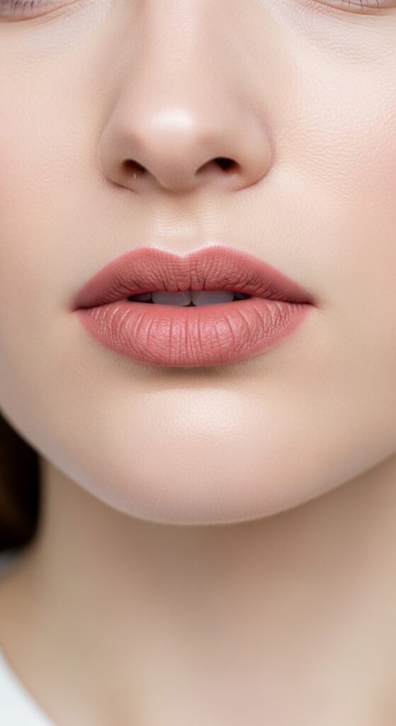 A breathtaking pale skin makeup editorial featuring a stunning fair-skinned woman with flawless porcelain complexion, soft rosy blush, ethereal highlight, subtle smokey eyes, and bold red lip surrounded by elegant makeup products on white marble, showcasing 20 pale skin makeup ideas as a complete guide to achieving flawless and radiant looks.