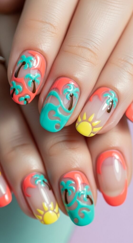 A stunning beauty editorial featuring beautifully manicured hands showcasing multiple cool nail art designs including chrome effects, pressed flowers, geometric patterns, and glitter ombre on a white marble surface, illustrating 15 cool nails ideas as a complete guide to achieving stunning and creative manicures.