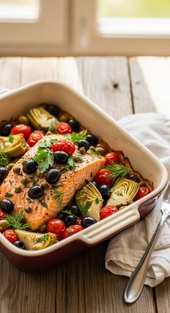 A breathtaking easy salmon recipes baked editorial featuring a stunning spread of golden baked salmon dishes including garlic butter, parmesan herb crusted, lemon pepper, and Mediterranean styles on a rustic wooden table with fresh lemon and dill, showcasing the ultimate guide to foolproof and flavorful easy baked salmon meals.
