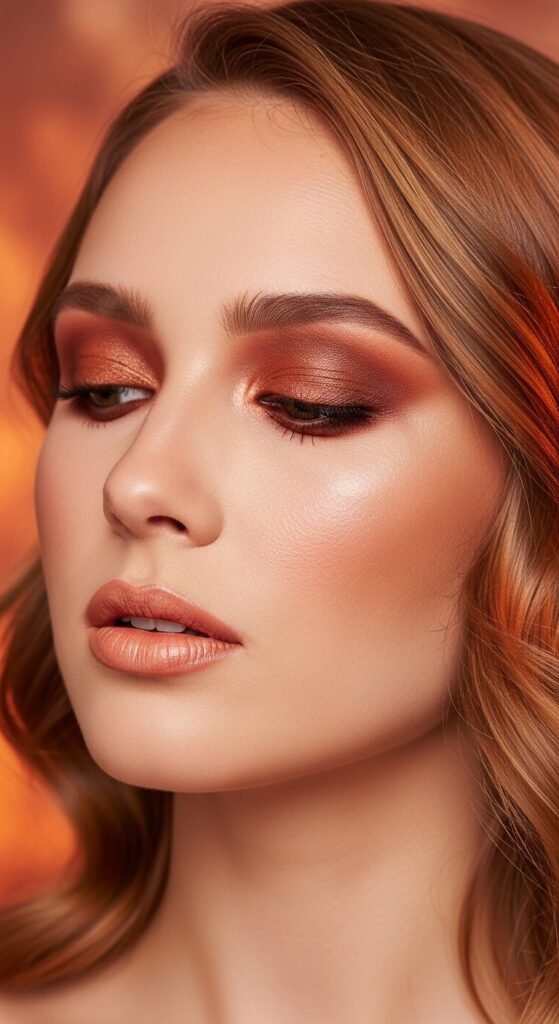 A breathtaking pale skin makeup editorial featuring a stunning fair-skinned woman with flawless porcelain complexion, soft rosy blush, ethereal highlight, subtle smokey eyes, and bold red lip surrounded by elegant makeup products on white marble, showcasing 20 pale skin makeup ideas as a complete guide to achieving flawless and radiant looks.