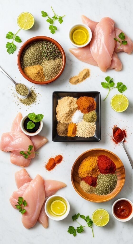 A breathtaking thinly sliced chicken breast recipes editorial featuring a stunning spread of golden chicken cutlets including lemon garlic butter, crispy parmesan crusted, and Korean bulgogi styles beautifully styled on a rustic wooden table with fresh herbs and warm kitchen lighting, showcasing the ultimate guide to fast flavorful and foolproof thinly sliced chicken breast dinners.