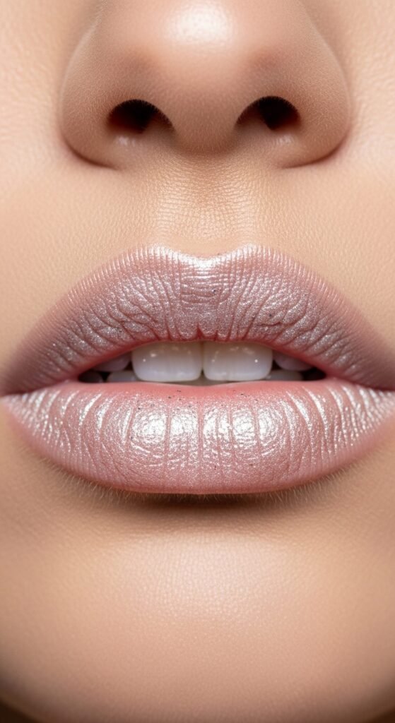 A stunning glamorous McBling makeup editorial featuring a beautiful woman with full Y2K inspired beauty including frosty eyeshadow, metallic foiled lids, glossy lips, shimmery blush, face gems, and chunky highlights, showcasing 18 McBling makeup ideas as a complete guide to mastering the most iconic Y2K makeup trends.