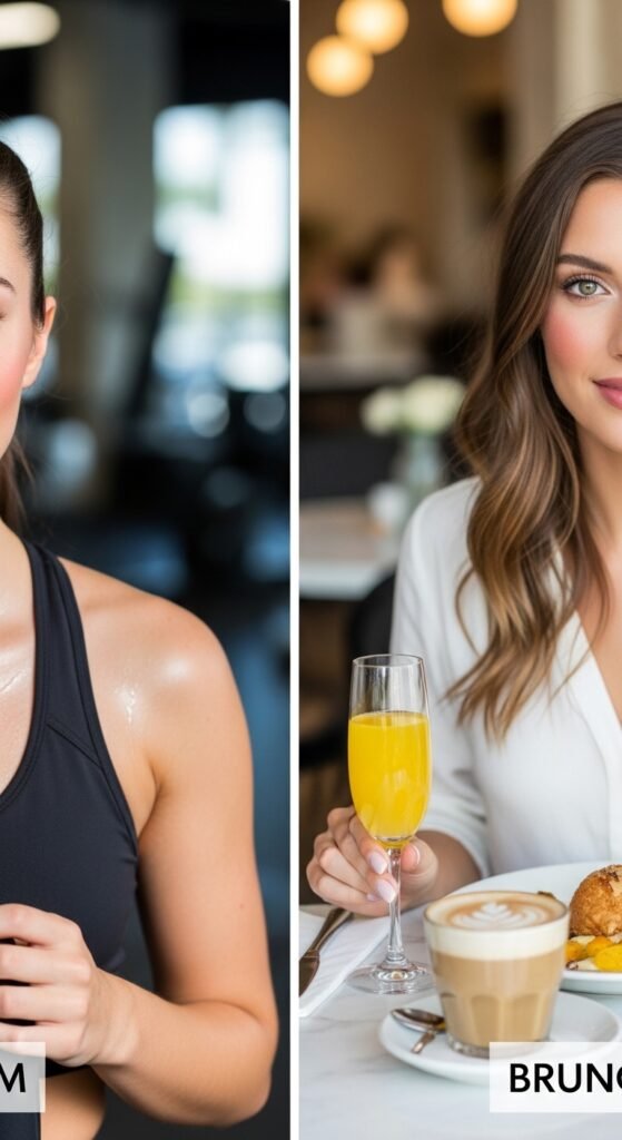 A stunning everyday makeup routine editorial featuring a beautiful woman with effortless natural beauty including glowing dewy skin, soft brows, subtle eye makeup, and flushed blush surrounded by essential makeup products on a white marble vanity, showcasing 18 everyday makeup routine ideas as the ultimate guide to achieving effortless beauty.