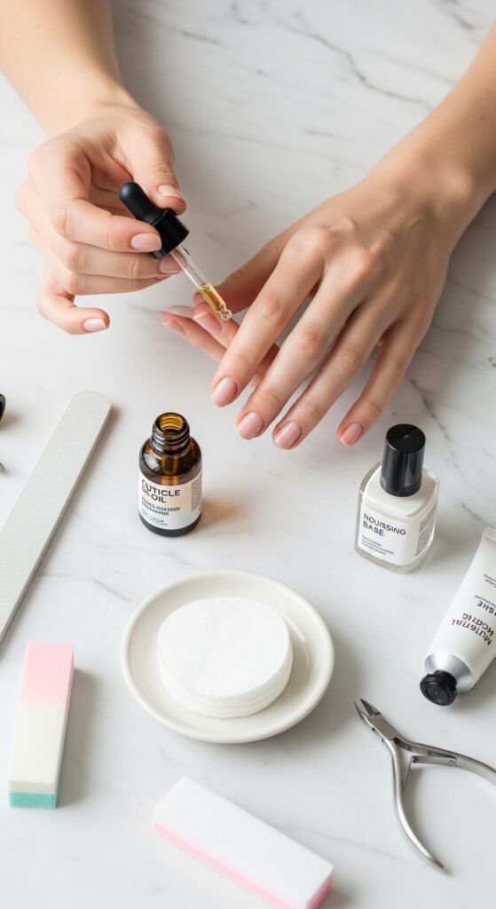 A stunning beauty editorial featuring beautifully manicured hands showcasing multiple cool nail art designs including chrome effects, pressed flowers, geometric patterns, and glitter ombre on a white marble surface, illustrating 15 cool nails ideas as a complete guide to achieving stunning and creative manicures.