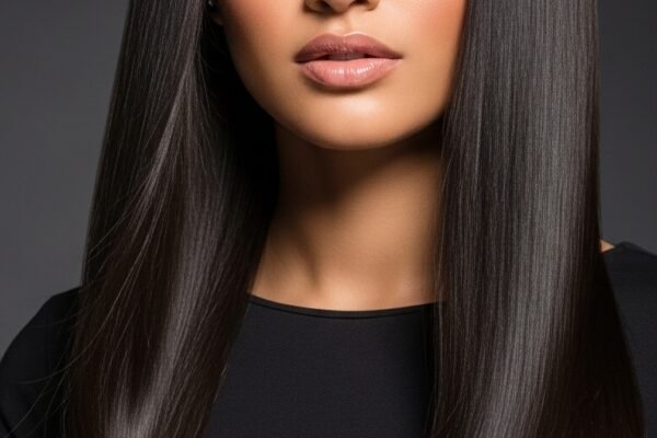 A stunning beauty editorial featuring a gorgeous woman with a flawless sleek straight quick weave hairstyle with perfect shine and movement, showcasing 20 straight quick weave hairstyles ideas for achieving instant glamour and salon-quality results at home.