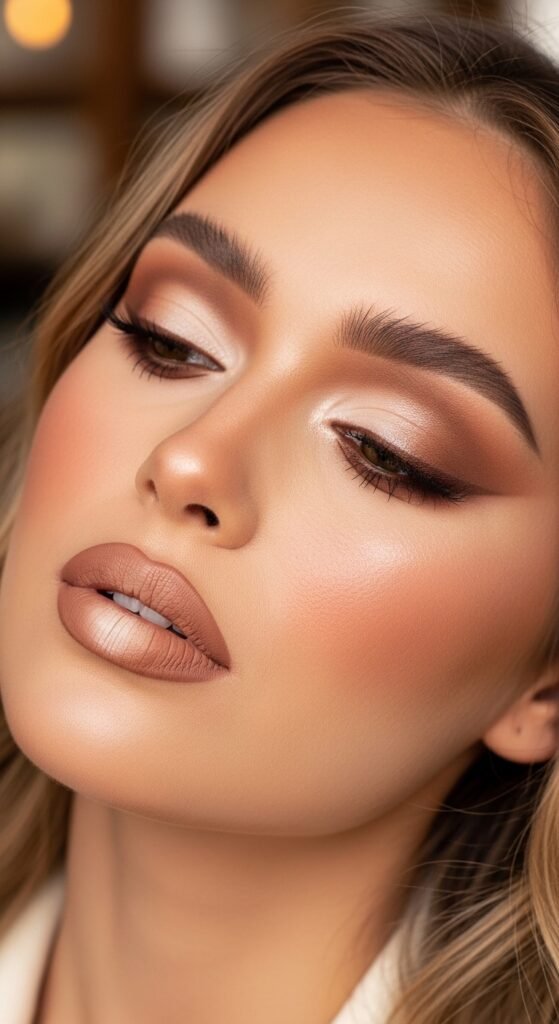 A breathtaking Korean makeup look editorial featuring a beautiful woman with flawless dewy glass skin, soft gradient lips, straight brows, puppy liner, and luminous K-beauty glow surrounded by elegant Korean beauty products, showcasing 20 Korean makeup look ideas as the ultimate guide to achieving the coveted K-beauty glow.